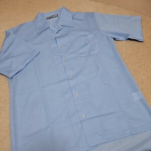 中古美品 Oサイズ ミズノ 半袖審判シャツ MIZUNO 審判服 パウダーブルー 水色 青 フルオープンシャツ 少年野球 高校野球 アンパイア 52HU24