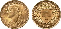 スイス　20フラン金貨　1927年B　未使用品　アルプスの少女_画像1