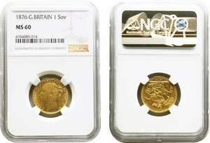 英国　ソブリン金貨　1876年　準未使用品　ヴィクトリア・ヤング　NGC(MS60)