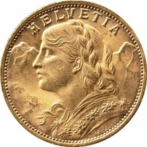 スイス　20フラン金貨　1927年B　未使用品　アルプスの少女_画像2