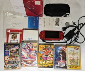 中古美品　PSP3000本体　ラディアントレッド　ソフト7点付属品完備セット　ぐるみん　幻想水滸伝1＆2　ウィンちゃんの夏祭り等