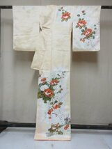 1円 良品 正絹 着物 訪問着 縮緬 正月 牡丹 梅 花喰い鳥 鴛鴦 高級 袷 身丈153cm 裄64cm【夢職】★★★_画像3