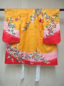 1円 中古 化繊 女児 子供着物 七五三 毬 桜 枝花 枝垂れ花 高級 袷 身丈100cm 裄48cm 【夢職】★★