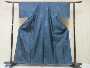 1円 良品 正絹 着物 本場藍泥大島紬 マルキ 色紙 草花 高級 袷 身丈149cm 裄63cm◆逸品◆【夢職】★★★★