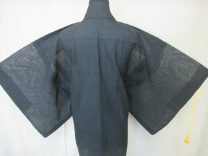 1円 良品 正絹 長羽織 絽 アンティーク 黒 紋なし 無地 男性用 単衣 身丈100cm 裄66cm【夢職】★★★