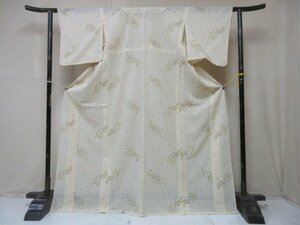 1円 良品 化繊 着物 小紋 紗 夏物 黄土色 雪輪 桜吹雪 桜 花びら 高級 単衣 身丈159cm 裄69cm【夢職】★★★