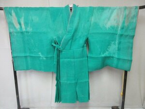 1円 中古 正絹 法衣 紗 夏物 色衣 黄緑色 無地 法衣店 京都 装束 お寺 神社 身丈122cm 裄82cm ◆逸品◆【夢職】★★★★