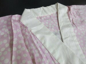 1円 良品 正絹 長襦袢 縮緬 女性用 桃色 菊 草花 可愛い おしゃれ 袖無双 身丈117cm 裄62cm【夢職】★★★