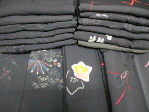 1円 中古 羽織 道行着 道中着 リメイク 黒羽織 大量 漆等 絞り 刺繍 着物 和柄 花柄 日本 材料 まとめて16点【夢職】☆☆☆