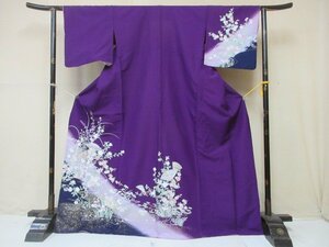 1円 良品 化繊 着物 訪問着 扇子 四季花 草花 おしゃれ 胴抜き 身丈159cm 裄69cm【夢職】★★★