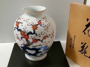 有田焼　梅花図　金縁　金彩　花瓶　花器　宮内庁御用達　深川製　深川製磁　白磁　高さ26cm　共箱　華道　和　インテリア　