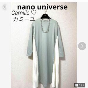 【大人気】ナノユニバース ワンピースプリーツ異素材 フリー
