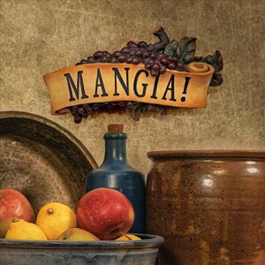 Mangia!（食べよう！）イタリア語 ブドウの壁掛け彫刻レストラン食事インテリア置物洋風装飾品壁飾りワインウォールデコ雑貨飲食店
