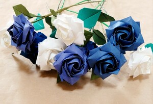 送料無料★折り紙 バラ 10本セット 青×白系 飾り ギフト