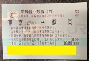 【送料無料】東京-静岡 新幹線自由回数券 1枚 (使用期限 2024年2月11日)