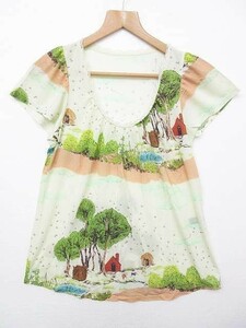 【送料無料/新品】スカラー ScoLar お洒落で可愛い 半袖カットソー Tシャツ 三匹の子ぶたデザイン 緑系Mサイズ■L19143SSS19-180621-20-3