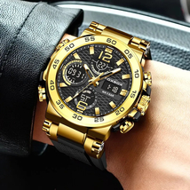 【ゴールド×ブラック】メンズ高品質腕時計 海外人気ブランド Foxbox クロノグラフ 防水 クォーツ式 シリコンバンド_画像3