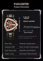 【Silver black】メンズ高品質腕時計 海外人気ブランド Lige トライアングル 三角 クロノグラフ 防水 クォーツ式 シリコンバンド_画像4