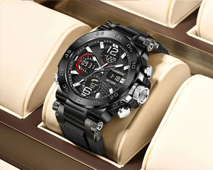 【ブラック】メンズ高品質腕時計 海外人気ブランド Foxbox クロノグラフ 防水 クォーツ式 シリコンバンド
