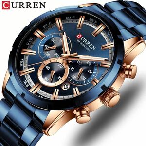 【日本未発売】海外人気ブランド CURREN クォーツ腕時計 防水 クロノグラフ ブルー メンズ高品質腕時計