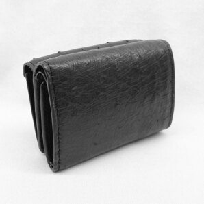 【G-BK】未使用・処分品 天然オーストリッチ コンパクトウォレット / ミニウォレット / 三つ折り財布 ブラックの画像3