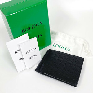 【KT66】中古　BOTTEGA VENETA ボッテガ ヴェネタ　イントレチャート マネークリップ付き 二つ折り財布　イタリア製　123180　黒