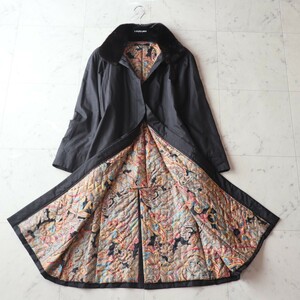 新品同様★レオナール LEONARD★ミンクファー付き★シルク100％ 裏Flowerキルティング ロングコート size 11AR ～L相当～ 