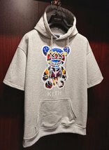 最上級※定価5万◆イタリア・ローマ発*ROBERT CAVANI※KITH designer・ベアブリック/Bearbrick*プルオーバー半袖*夏秋のパーカー/48/L.灰_画像4