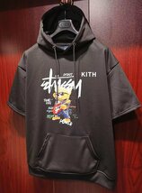 最上級※定価5万◆イタリア・ローマ発*ROBERT CAVANI※KITH designer・ROCKERSクマ*プルオーバー半袖*夏秋のパーカー/48/L・黒_画像5