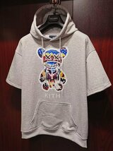 最上級※定価5万◆イタリア・ローマ発*ROBERT CAVANI※KITH designer・ベアブリック/Bearbrick*プルオーバー半袖*夏秋のパーカー/48/L.灰_画像2