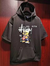 最上級※定価5万◆イタリア・ローマ発*ROBERT CAVANI※KITH designer・ROCKERSクマ*プルオーバー半袖*夏秋のパーカー/46/m・黒_画像2