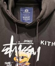 最上級※定価5万◆イタリア・ローマ発*ROBERT CAVANI※KITH designer・ROCKERSクマ*プルオーバー半袖*夏秋のパーカー/48/L・黒_画像3