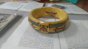  ethnic &olientaru pattern entering * wood bangle futoshi bangle 