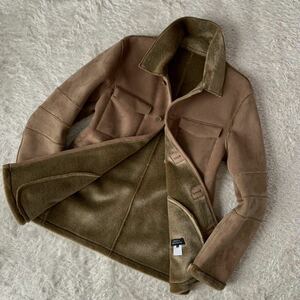 美品　キャメル ムートン調 ジャケット ボア 貴重L MEN'S MELROSE メンズ メルローズ ムートン風コート ジャケット 暖かい