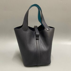 1円 極 美品 □I刻印 HERMES エルメス ピコタン PM ヴォーバレニア レザー シルバー金具 ハンドバッグ ミニ トートバッグ ネイビー 44255