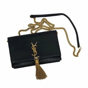 極 美品 箱付 SAINT LAURENT PARIS サンローランパリ YSL ロゴ クラシックケイト モノグラム レザー ショルダーバッグ ネイビー 32416