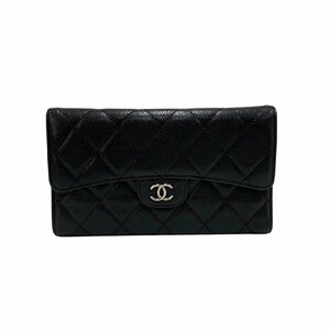 極 美品 シール有 12番台 CHANEL シャネル マトラッセ キャビアスキン レザー 本革 ココマーク 長財布 ウォレット ブラック 49534