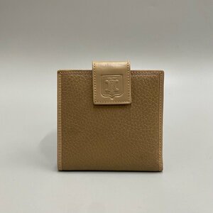 美品 CELINE セリーヌ ヴィンテージ トリオンフ ロゴ レザー 本革 二つ折り 財布 折り財布 ミニ ウォレット ベージュ 16980