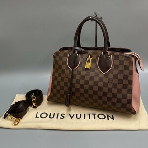 1円 極 美品 袋付 LOUIS VUITTON ルイヴィトン ダミエ ノルマンディー レザー 2way ハンドバッグ ショルダーバッグ ブラウン 42999