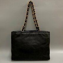 1円 極 美品 シール有 7番台 CHANEL シャネル ラムスキン レザー 本革 チェーン トートバッグ ビジネスバッグ A4収納可 ブラック 40662_画像4