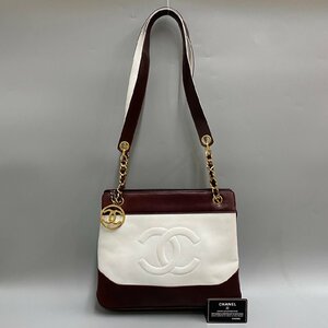 1円 美品 カード シール有 2番台 CHANEL シャネル デカココ ラムスキン レザー 本革 チェーン ショルダーバッグ バイカラー 26530