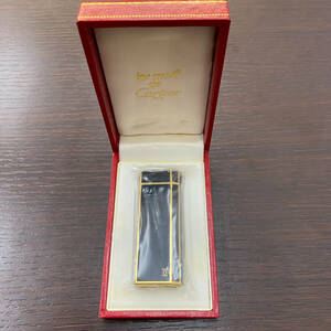 #8577　Cartier　カルティエ　ライター　ラッカー　五角形　ブラック×ゴールド　ケース付き　未開封　喫煙グッズ　喫煙具　火花未確認