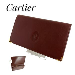廃盤　Cartier マスト　二つ折り財布　がま口　長財布　レザー　ロゴ　型押し