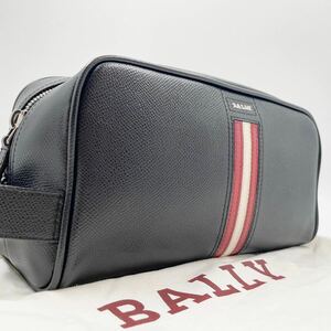 1円〜【現行モデル 新品同様】バリー BALLY セカンドバッグ クラッチバッグ トレスポ ロゴ 金具 ハンドル レザー 本革 ブラック 黒色