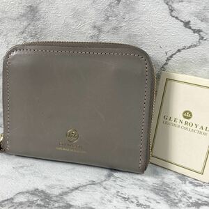 グレンロイヤル　GLENROYAL 二つ折り　ジップ　財布　グレージュ　レア　折り財布　ミニ財布　コンパクトウォレット　革　レザー