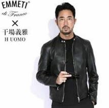 極美品エンメティ アッカ・ウオモ サイズ48 EMMETI H UOMO シングルライダース レザージャケット ライダースジャケットブラック干場別注_画像1