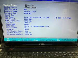 【ジャンク】Dell ノート PC ◆ Studio 1749 ◆ Core i5-430M ◆ メモリー4GB / HDD 無◆Y057
