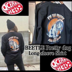 【OCEAN BEETLE】オーシャンビートル BEETLE Pretty dog Long-sleeve shirt 長袖Tシャツ 犬 ロンT BLACK-L バイカー Sacred Steelコラボ