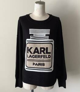 Karl Lagerfeld Parisカールラガーフェルド新品XL★冬はセーターで楽しみたい遊び心満載の黒のキラキラ香水瓶グラフィックセーター