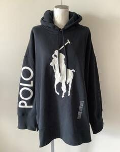 POLO Ralph Laurenポロ・ラルフローレン新品M/L♪大き目黒白レザービッグポニーチュニックフーディー